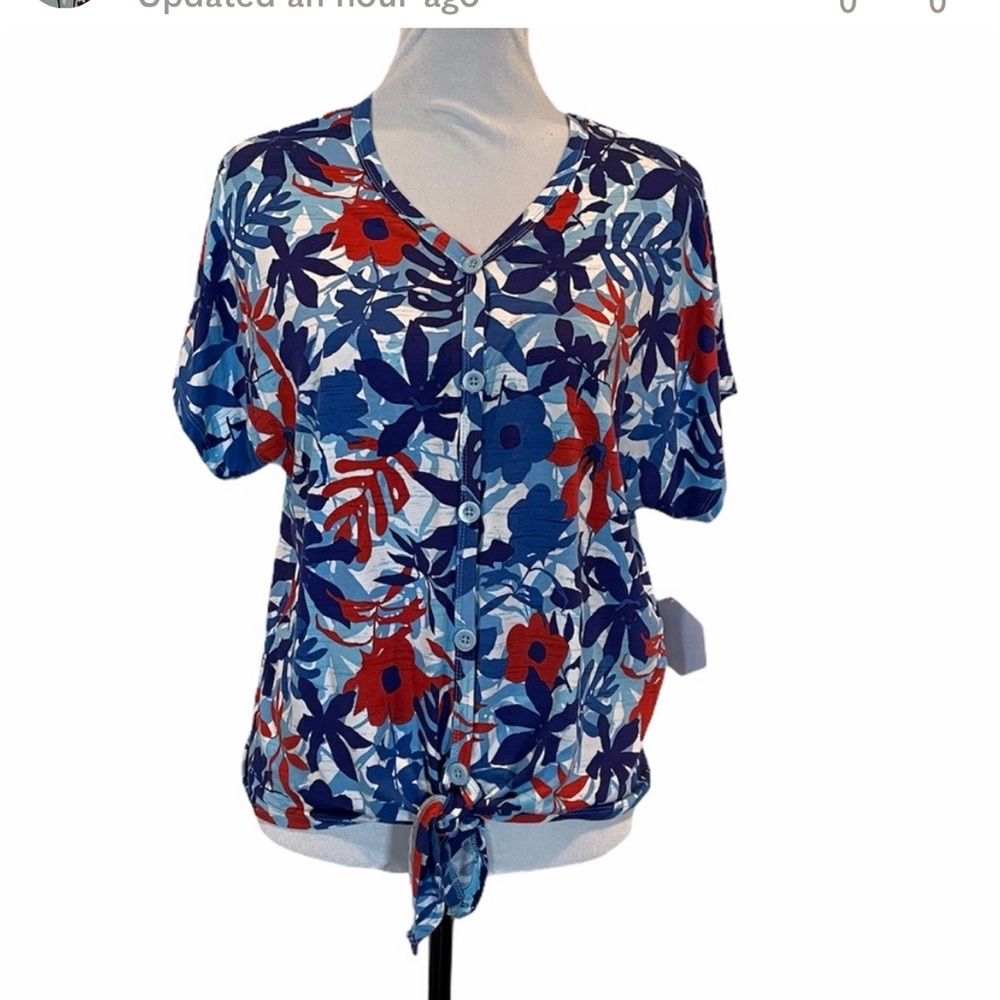 Alchemation NWT casual blue red floral short sleeve vacation summer top small